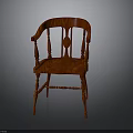 Traditional Red Wooden Chair With Armrests And Carved Back Design