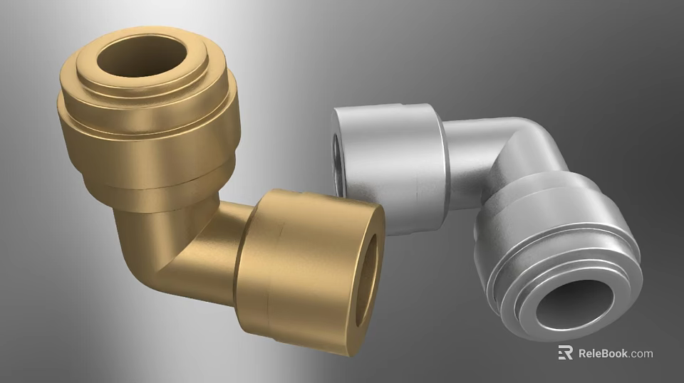 Gold And Silver Metal Pipe Elbow Fittings For Plumbing Applications And Projects 3d model 