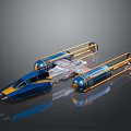 Sci-Fi Blue And Yellow Streamlined Spaceship Model With Ring Structures 3d model