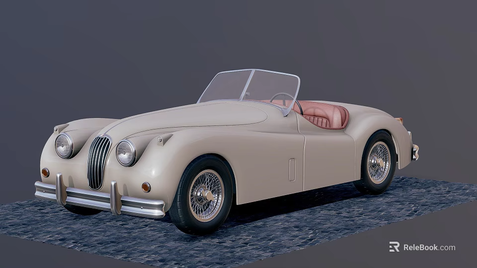 Vintage Cream Colored Convertible Car With Pink Interior And Classic Design 3d model 