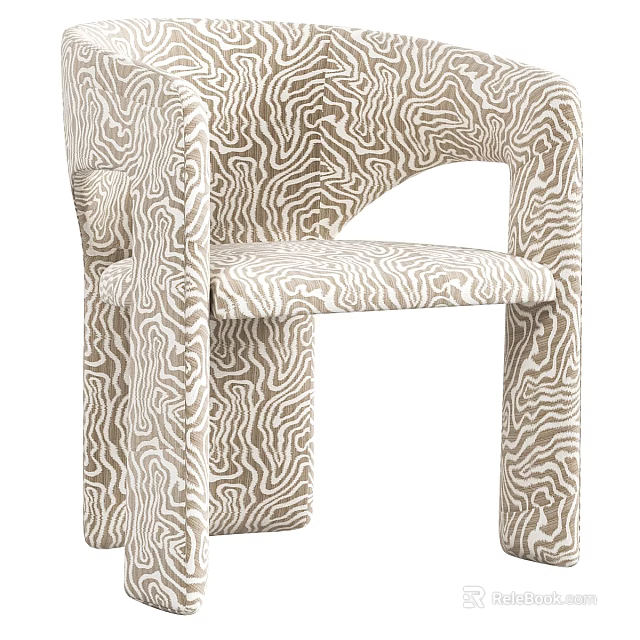 Modern Stylish Armchair Featuring Beige Brown Wave Pattern And Curved Armrests 3d model 