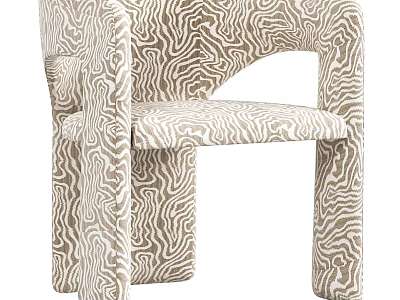 Modern Stylish Armchair Featuring Beige Brown Wave Pattern And Curved Armrests 3d model