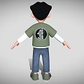 Cartoon Man Wearing Green T Shirt White Long Sleeves Blue Jeans And Green Sneakers