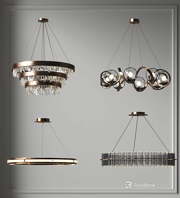 Modern Chandeliers With Crystal Details And Metallic Frame Contemporary Design Ideas 3d model 