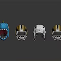 Colorful Dinosaur Shaped And Football Helmets Display In Blue Gold White Black