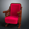 Elegant Vintage Wooden Armchair With Red Upholstered Seat And Carved Arms