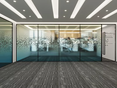 Modern Office Glass Wall With Pattern And Meeting Room Sign 3d model
