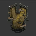 Two Ancient Wooden Shields With Metal Straps And Worn Medieval Design