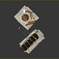 Chocolate Sandwich Cookies Served With Hot Chocolate In White Cup On Tray With Napkin