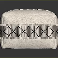 Beige Upholstered Square Furniture With Black White Geometric Decorative Trim