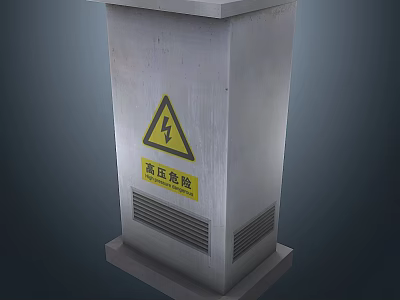 High Voltage Equipment Metal Enclosure With Warning Sign For Electrical Safety 3d model