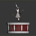 Cute Girl Figure Standing On White Red PARISSA Drum With Stars And Smiley Face Design