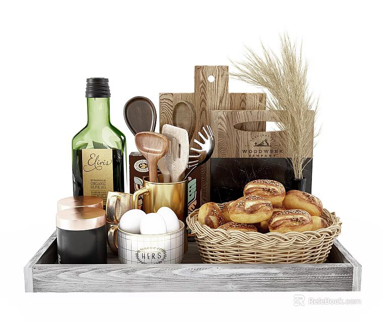 Kitchen Tray With Various Utensils And Food Items 3d model 