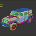 Blue Military Vehicle With Four Door Gray Roof And Off Road Tires