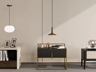 Elegant Modern Bedside Table With Metal Frame Drawers Books And Photo Frames 3d model