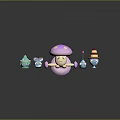 Cute Mushroom Character With Pink Cap And Small Blue Creatures In Playful Scene