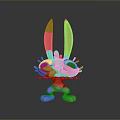 Cute Pink Rabbit Doll With Large Ears Purple Eyes And Yellow Outfit