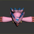 Pink Winged Fantasy Creature Character With Blue Ears Striped Crest And Outstretched Arms
