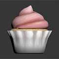 Delicious Cupcake With Pink Swirl Frosting White Paper Cup And Yellow Base