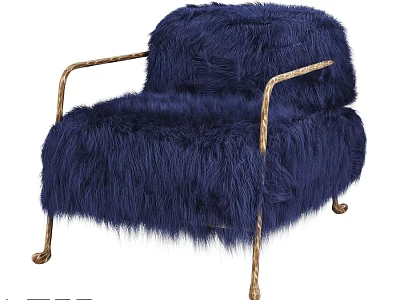 Modern Leisure Chair With Deep Blue Plush Upholstery And Golden Metal Armrests 3d model