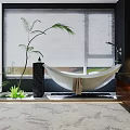 Modern Bathroom With Hammock Bathtub Plants And Large Window