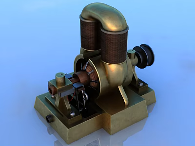 Vintage Brass Industrial Equipment With Cylindrical Coils And Mechanical Base 3d model