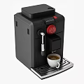 Black Coffee Machine With Red Control Dial Brewing Coffee Into White Cup On Kitchen Counter 3d model