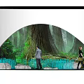 People Interacting In Indoor Forest With Starry Sky Ceiling And Projection Floor 3d model