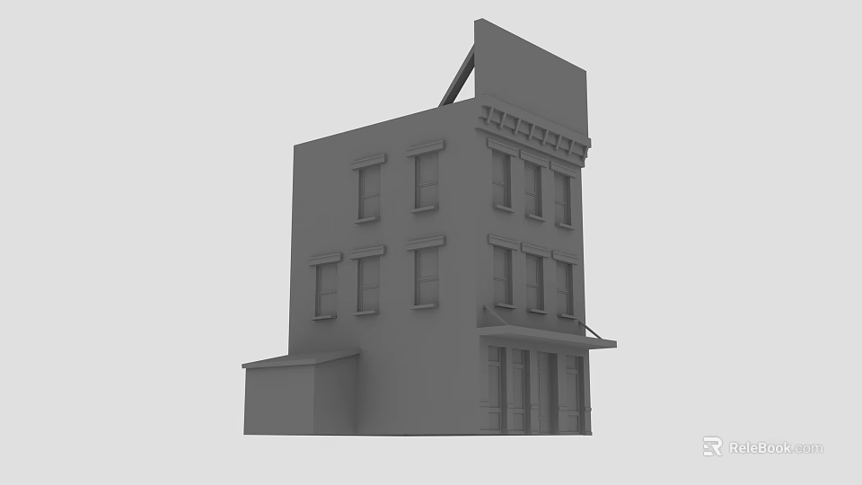Cartoon Scene Featuring Multi Story Building With Windows Doors And Awning 3d model 