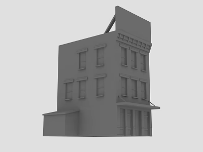 Cartoon Scene Featuring Multi Story Building With Windows Doors And Awning 3d model
