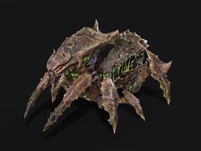 Mythical Monster 3D Model With Spiky Exoskeleton And Green Glowing Details 3d model