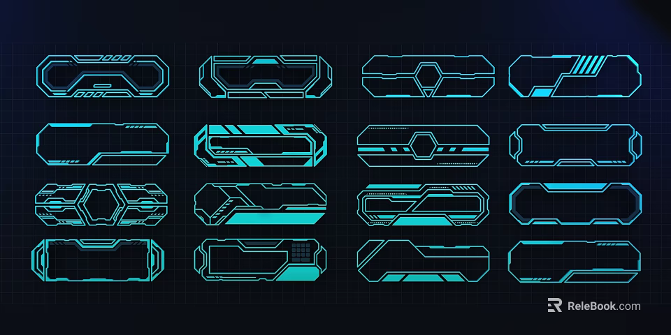 Futuristic Interface Elements Featuring Blue Neon Lines And Geometric Patterns for Digital UI Design 3d model