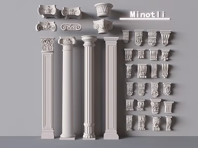 Ornate Decorative Columns with Various Capital Styles and Architectural Elements 3d model