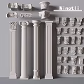 Ornate Decorative Columns with Various Capital Styles and Architectural Elements