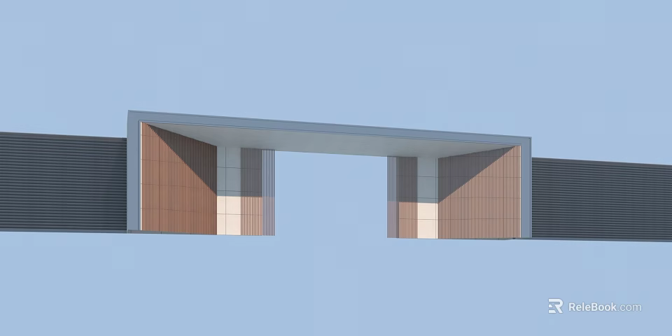Modern Entrance Gate With Geometric Design Brown White Panels And Symmetric Structure 3d model 