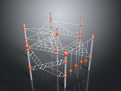 Indoor Kids Climbing Frame With White Frame Orange Nodes Vertical Poles And Netted Design 3d model