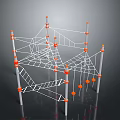 Indoor Kids Climbing Frame With White Frame Orange Nodes Vertical Poles And Netted Design