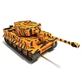 Orange and Black Striped Camouflage Military Tank with Detailed Exterior and Cannon