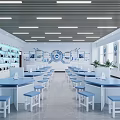 Modern Laboratory Interior Design With Lab Tables Blue Stools Computers And Bookshelves