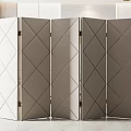 Modern Beige Upholstered Room Divider With Diamond Pattern And Gold Hinges 3d model