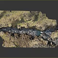 Detailed Natural Terrain Model Showcasing Mountainous Rock Formations River And Lush Vegetation