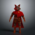 Man Wearing Brown Outfit And Red Cape With Yellow Cross Symbol Fox Head Brown Boots