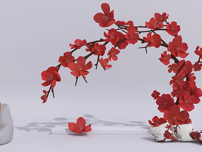 Red Plum Blossom Photo Spot With Decorative Branches And White Base 3d model