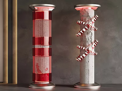Decorative Column Lamps With Red Glass And Textured Gray Safety Warning 3d model