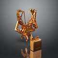 Shiny Golden Mechanical Robot Character With Insect Inspired Design And Square Base