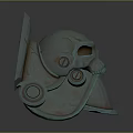 Weapon Helmet With Skull Design Glowing Blue Eyes Mechanical Details And Metallic Texture