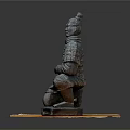 Detailed Ancient Terracotta Warrior Sculpture in Kneeling Pose on Wooden Base