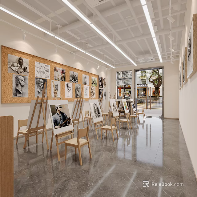 Book Art Studio Interior With Easels Artworks And Chairs 3d model 