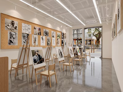 Book Art Studio Interior With Easels Artworks And Chairs 3d model