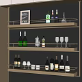 Stylish Wine Cabinet With Multiple Shelves Holding Various Wine Bottles Wine Glasses And Decorative Items